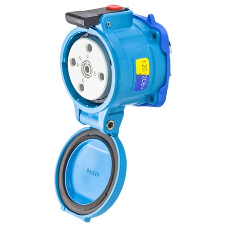 Meltric Watertight Pin & Sleeve Receptacle, 20 A, 120/208V AC, Three Phase, 3 Pole, Blue, NEMA 4X 33-14167-4X